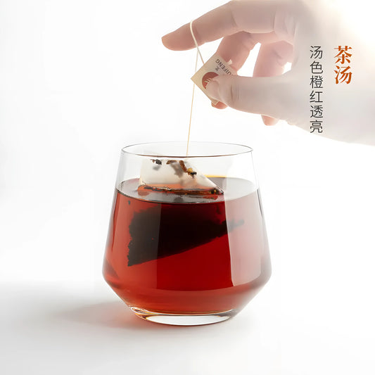 the display of Chenpi Pu'er Tea bag infusion Ripe Pu-erh tea aids digestion and helps regulate the stomach and intestines