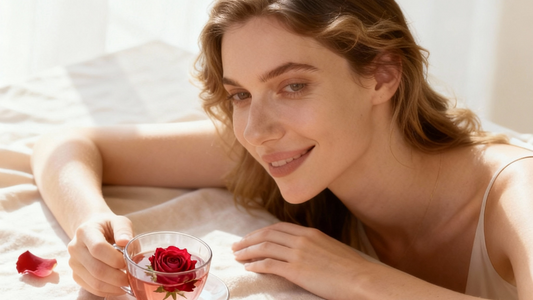 Rose tea for skin, glowing complexion, wellness ritual